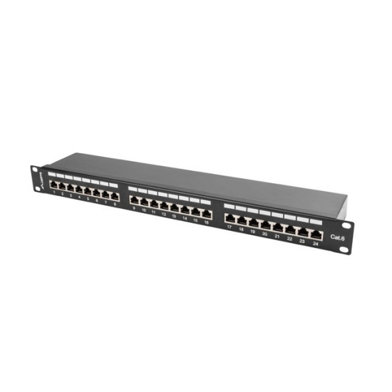 Patch Panel 24 Port 1U Kat.6 czarny ekranowany 
