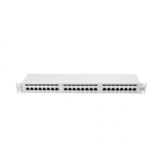 Patch Panel 24 Port 1U Kat.6 szary ekranowany 
