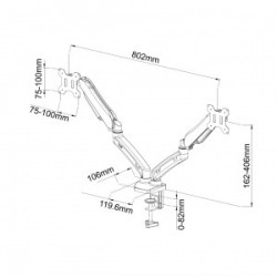 Uchwyt biurkowy na sprężynie gazowej do 2 monitorów LED/LCD 13-27