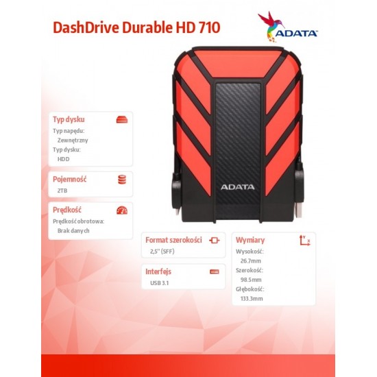DashDrive Durable HD710 2TB 2.5' USB3.1 Czerwony