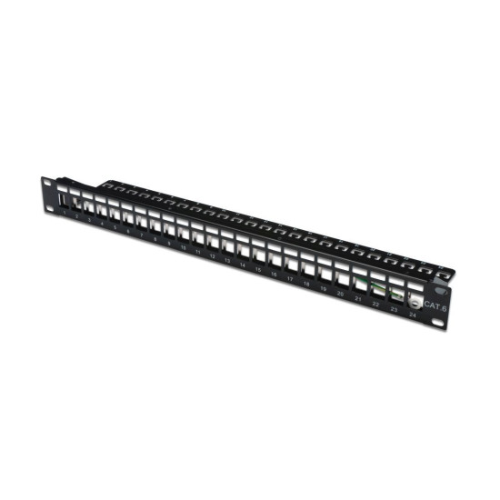 Patch panel 19, 24 porty Keystone, pusty, czarny