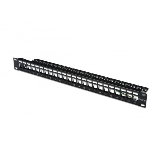 Patch panel 19, 24 porty Keystone, pusty, czarny