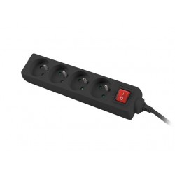 Listwa zasilająca 1.5m, czarna, 4 gniazda, z wyłącznikiem, kabel wykonany z pełnej miedzi 