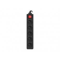 Listwa zasilająca 1.5m, czarna, 5 gniazd, z wyłącznikiem, kabel wykonany z pełnej miedzi 