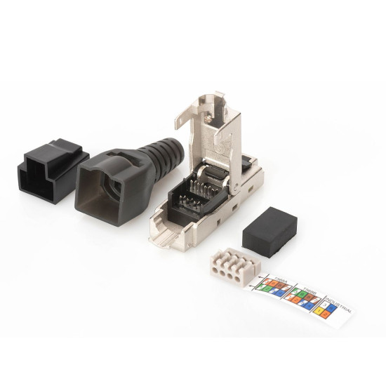 Wtyczka ekranowana RJ45 kat.6A do montażu AWG 22-27, 10 GBit Ethernet, PoE+