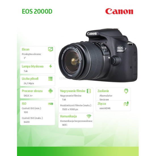 Aparat fotograficzny EOS 2000D BK + Obiektyw 18-55 IS + Akumulator LP-E10 EU26 2728C010 
