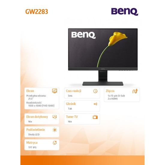 Monitor 22 GW2283   LED 5ms/IPS/20mln:1/GL/HDMI