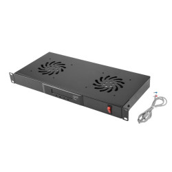 Panel wentylacyjny LCD poziomy 1U z termostatem do szaf, 19 cali, 2 wentylatory, 230V, czarny 