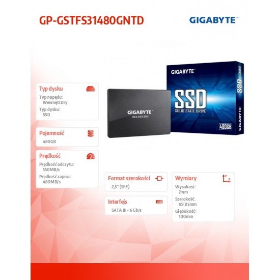 Dysk SSD 480GB 2,5 SATA3 550/480MB/s 7mm