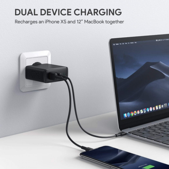 PA-D3 Ultraszybka ładowarka sieciowa 2xUSB Power Delivery (1xUSB A+1xUSB C) 60W 5.4A