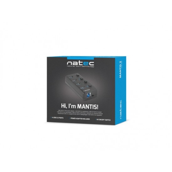 Hub USB 4 porty Mantis 2 USB 3.0 z włącznikiem + zasilacz 