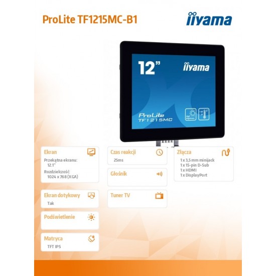 Monitor TF1215MC-B1 12cali IPS, HDMI, DP, VGA, IP65, poj.10pkt, 450cd/m2 