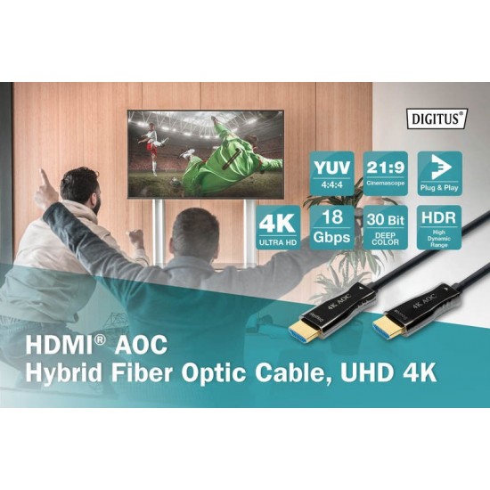 Kabel połączeniowy hybrydowy AOC HDMI 2.0 Premium HighSpeed 4K/60Hz UHD HDMI A/HDMI A M/M czarny 10m