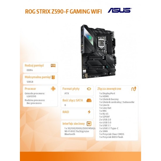 Płyta główna ROG STRIX Z590-F GAMING WIFI s1200 4DDR4 DP/HDMI ATX 
