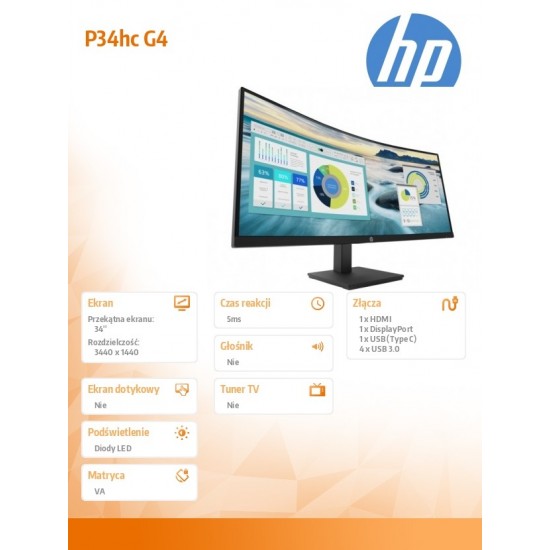 Monitor HP P34hc G4 WQHD USB-C Curved  21Y56AA