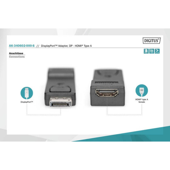 Adapter Displayport 1080p 60Hz FHD Typ DP/HDMI A M/Ż czarny