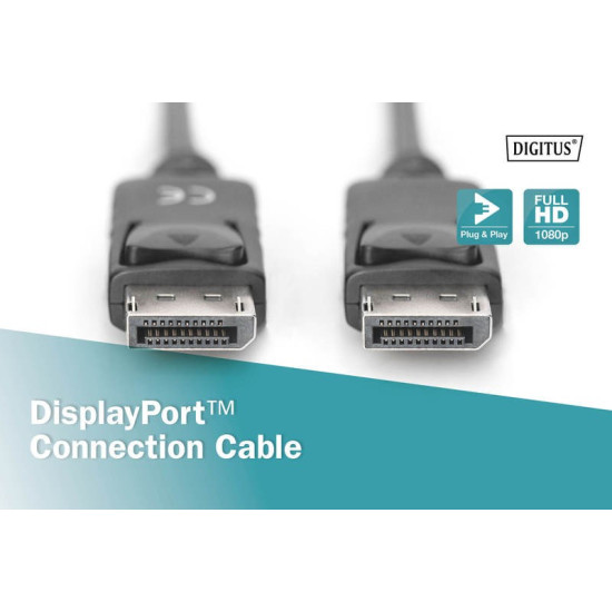 Kabel połączeniowy DisplayPort z zatrzaskami 1080p 60Hz FHD Typ DP/DP M/M czarny 5m