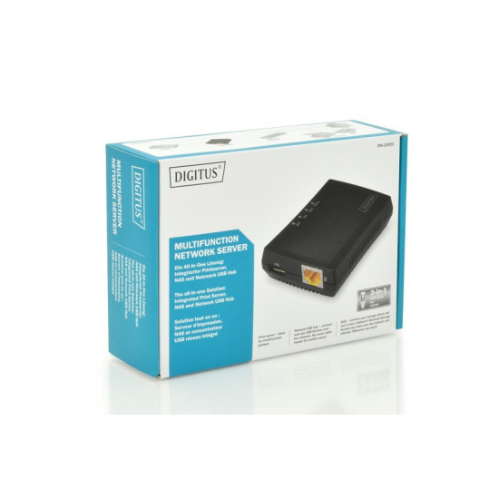 Wielofunkcyjny serwer wydruku/Print server 1xUSB 2.0 Hub sieciowy, NAS, 1x RJ45, LAN 10/100Mbps