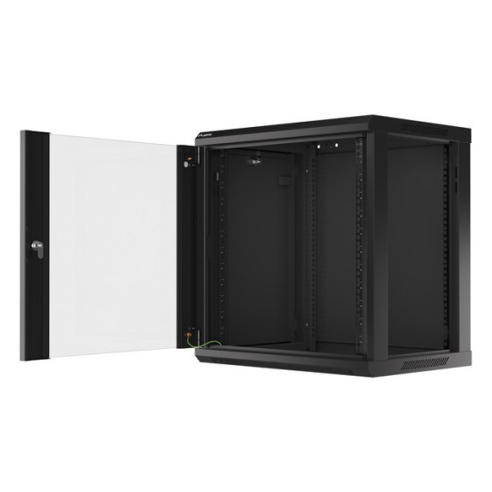 Szafa instalacyjna wisząca 19' 12U 600X450mm czarna (drzwi      szklane)