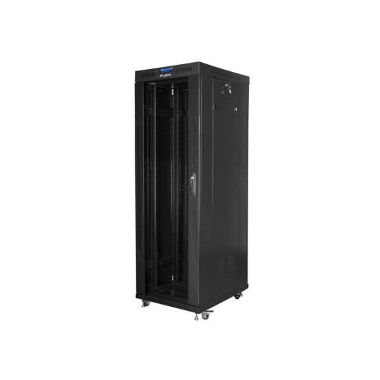 Szafa instalacyjna rack stojąca 19 37u 600x800 czarna, drzwi szklane lcd (Flat pack)