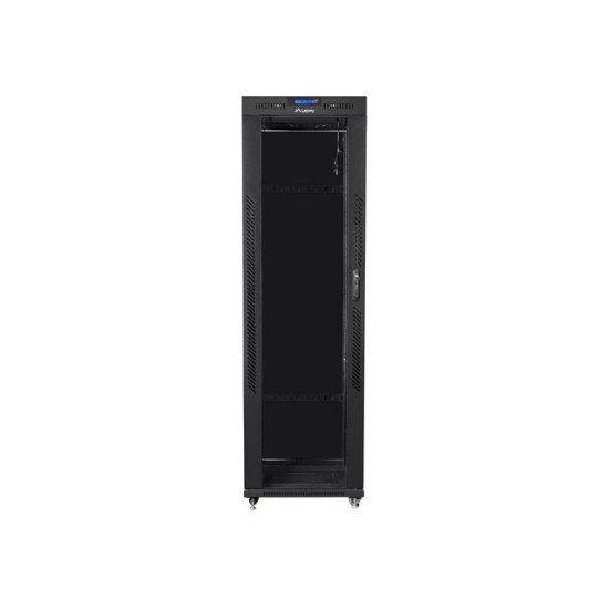 Szafa instalacyjna rack stojąca 19 42u 600x600 czarna, drzwi szklane lcd (Flat pack)