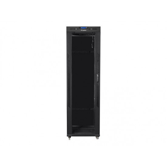 Szafa instalacyjna rack stojąca 19 42u 600x600 czarna, drzwi szklane lcd (Flat pack)