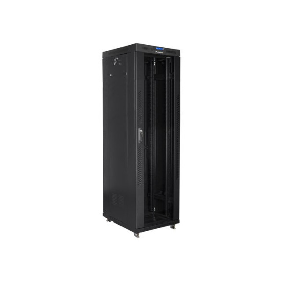 Szafa instalacyjna rack stojąca 19 42U 600x800 czarna, drzwi szklane lcd (Flat pack)
