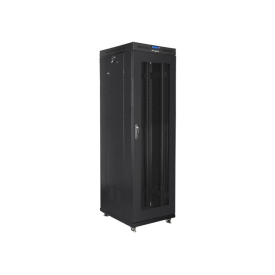 Szafa instalacyjna rack stojąca 19 42U 600x800 czarna, drzwi perforowane lcd (flat pack) 