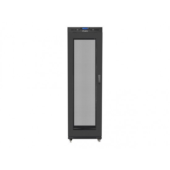 Szafa instalacyjna rack stojąca 19 42U 600x800 czarna, drzwi perforowane lcd (flat pack) 