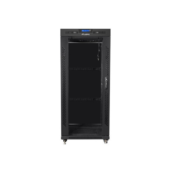 Szafa instalacyjna rack stojąca 19 27U 600x800 czarna, drzwi szklane LCD (Flat pack)