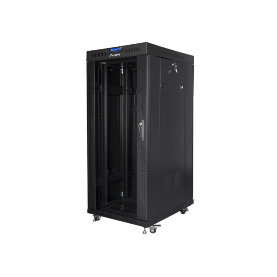 Szafa instalacyjna rack stojąca 19 27U 600x800 czarna, drzwi szklane LCD (Flat pack)