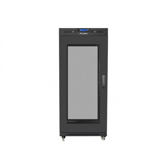 Szafa instalacyjna rack stojąca 19 27U 600x800 czarna, drzwi perforowane LCD (Flat Pack)