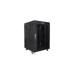 Szafa instalacyjna Rack stojąca 19 15U 600X600 czarna, drzwi sklane (flat pack)