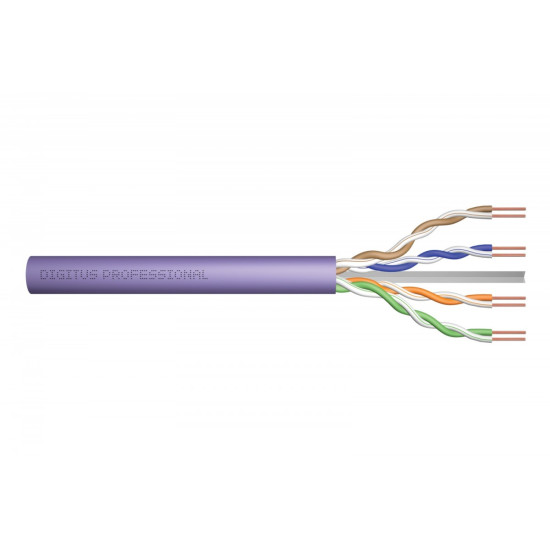 Kabel teleinformatyczny instalacyjny kat.6, U/UTP, Dca, drut, AWG 23/1, LSOH, 100m, fioletowy