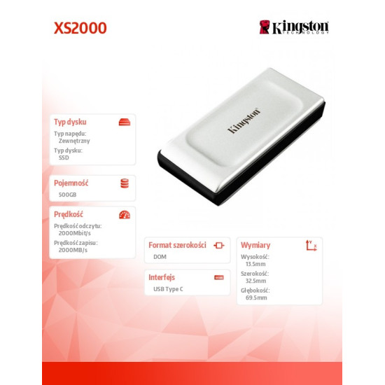 Dysk SSD XS2000 500GB USB3.2 Gen2.2 Zewnętrzny