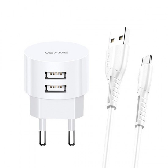 Ładowarka sieciowa T20 2XUSB 2,1A USB-C Kabel 