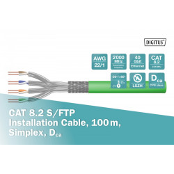 Kabel teleinformatyczny instalacyjny kat.8.2, S/FTP, Dca, AWG 22/1, LSOH, 100m, Zielony