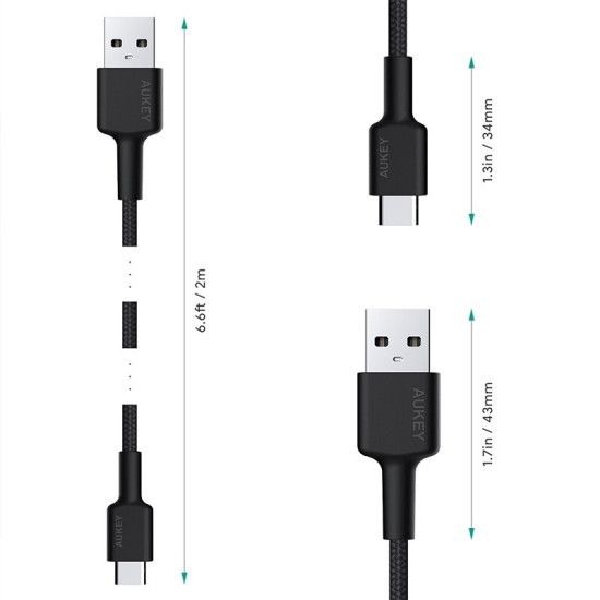 CB-CA2 OEM Kabel nylonowy Quick Charge USB C-USB A | FCP | AFC | 2m | 5 Gbps | 3A | 60W PD | 20V