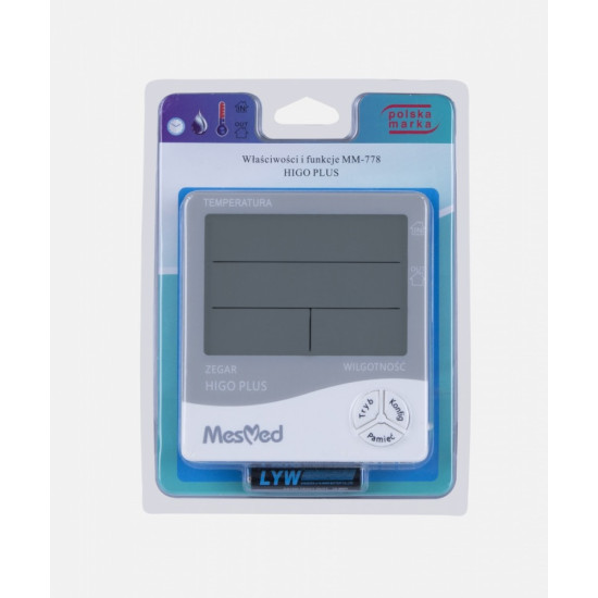 Higrometr MM-778 Higo Plus z fukcją termometru i zegara 