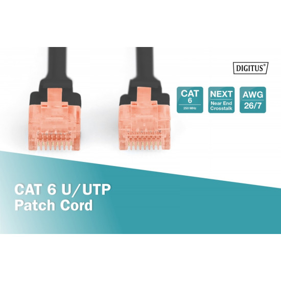 Patch Cord RJ45/RJ45 Kat.6 250MHz U/UTP AWG27/7 PE 5,0m Czarny