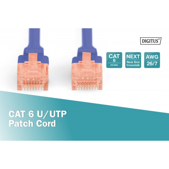 Patch Cord RJ45/RJ45 Kat.6 250MHz U/UTP AWG27/7 PE 5,0m Niebieski