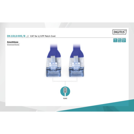 Patch cord U/UTP kat.5e PVC 0,5m Niebieski 