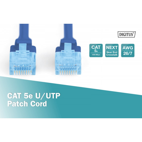 Patch cord U/UTP kat.5e PVC 1m Niebieski 