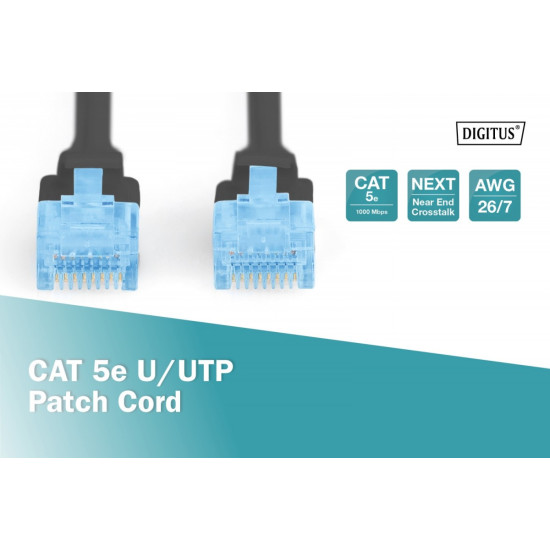 Patch cord RJ45/RJ45 U/UTP kat. 5e 2,0m AWG 26/7 PVC Czarny