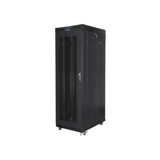 Szafa instalacyjna rack stojąca 19 cali 37U 800x1000 czarna drzwi perforowane LCD ( Flat pack) 