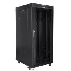 Szafa instalacyjna rack stojąca 19 cali  27u 800x1000 czarna drzwi szklane LCD (flat pack)