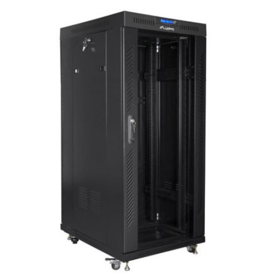 Szafa instalacyjna rack stojąca 19 cali  27u 800x1000 czarna drzwi szklane LCD (flat pack)