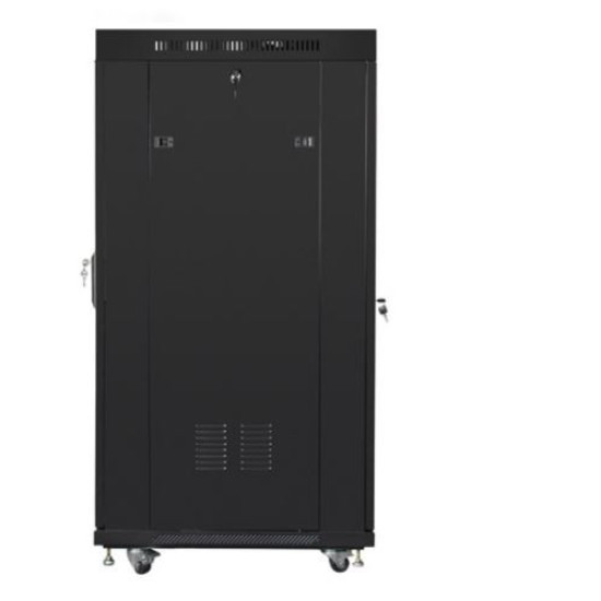 Szafa instalacyjna rack stojąca 19 cali  27u 800x1000 czarna drzwi szklane LCD (flat pack)