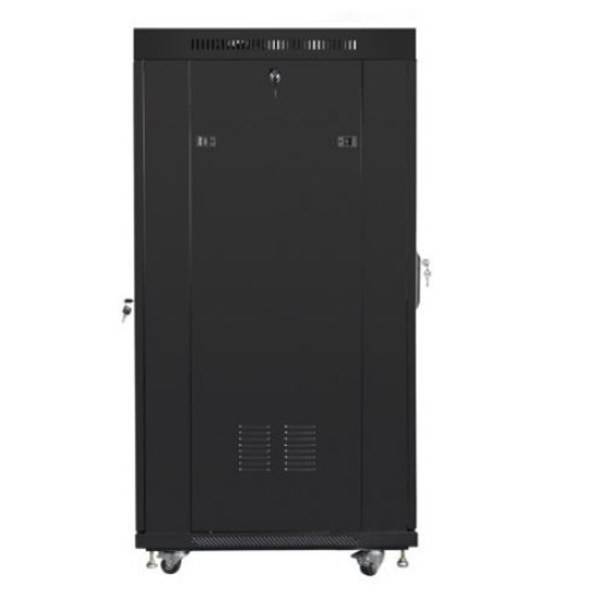 Szafa instalacyjna rack stojąca 19 cali  27u 800x1000 czarna drzwi szklane LCD (flat pack)