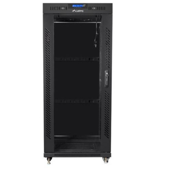 Szafa instalacyjna rack stojąca 19 cali  27u 800x1000 czarna drzwi szklane LCD (flat pack)